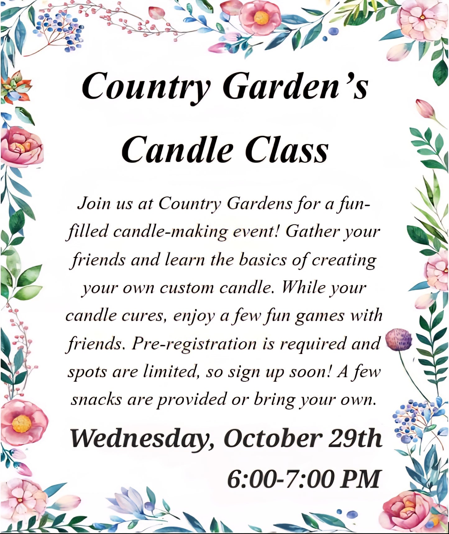 Country Garden's Candle Class
